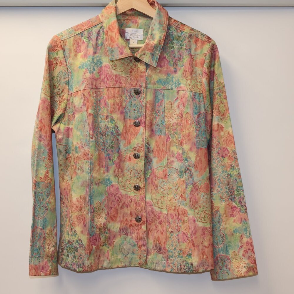 VTG Christopher & Banks Multicolor Blazer/Jacket Sz M Womens Button Up - Picture 5 of 16